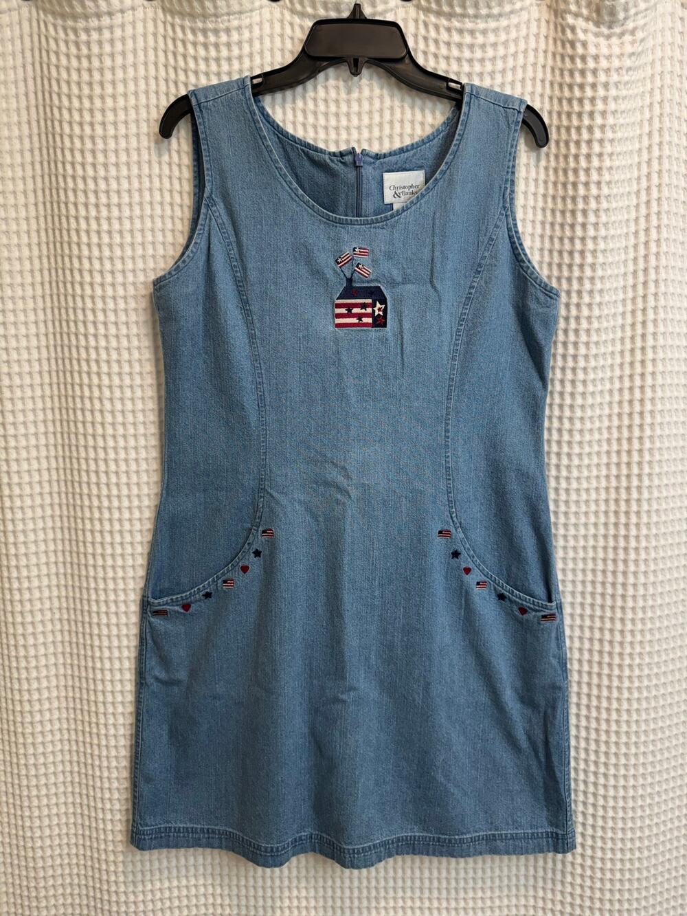 Christopher & Banks 100% Cotton Patriotic Embroidered Sleeveless Dress Size 10